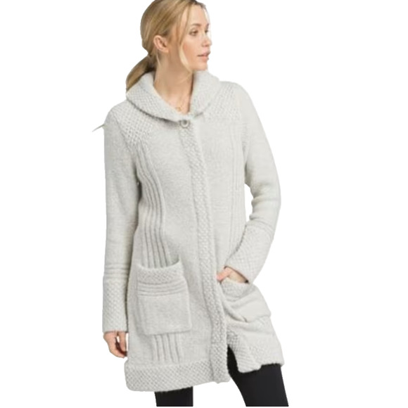 Prana Elsin Sweater Cardigan Women S Gray Lagenlook Organic Cotton Minimalist - Picture 1 of 9